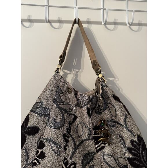 Zen Amsterdam Tapestry Hobo Tote Purse Shoulder Bag Purple Sliver Floral - Picture 4 of 13